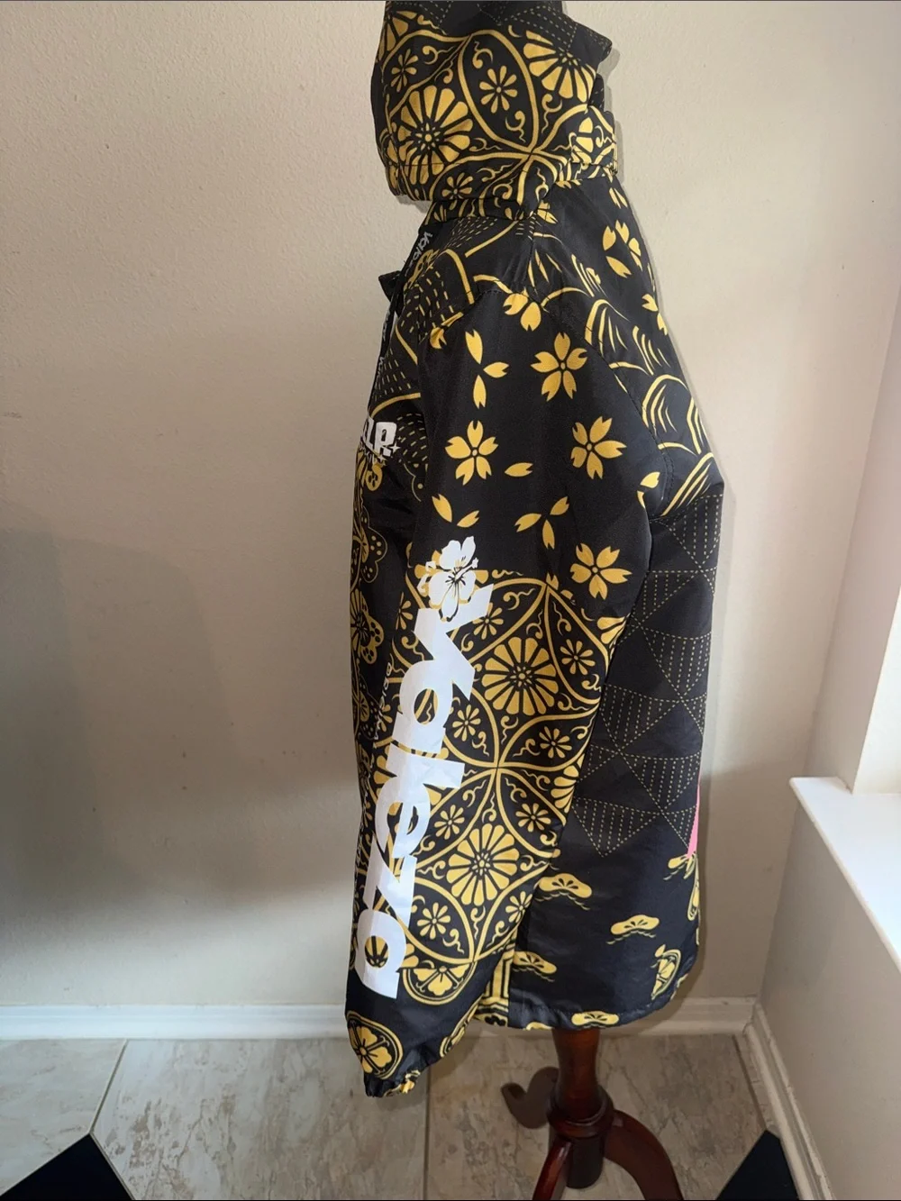 Unisex Black & Gold Patterned Hooded Jacket